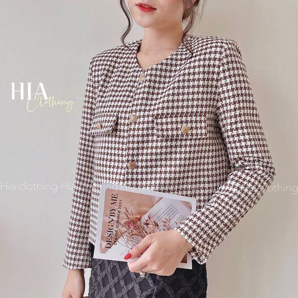 Áo Khoác Dạ Tweed Cao Cấp, Đính Cúc Đồng Cổ Tròn | Thiết Kế Độc Quyền| Chất Vải Thoáng Mát, Đi Làm, Đi Chơi HIA Clothing
