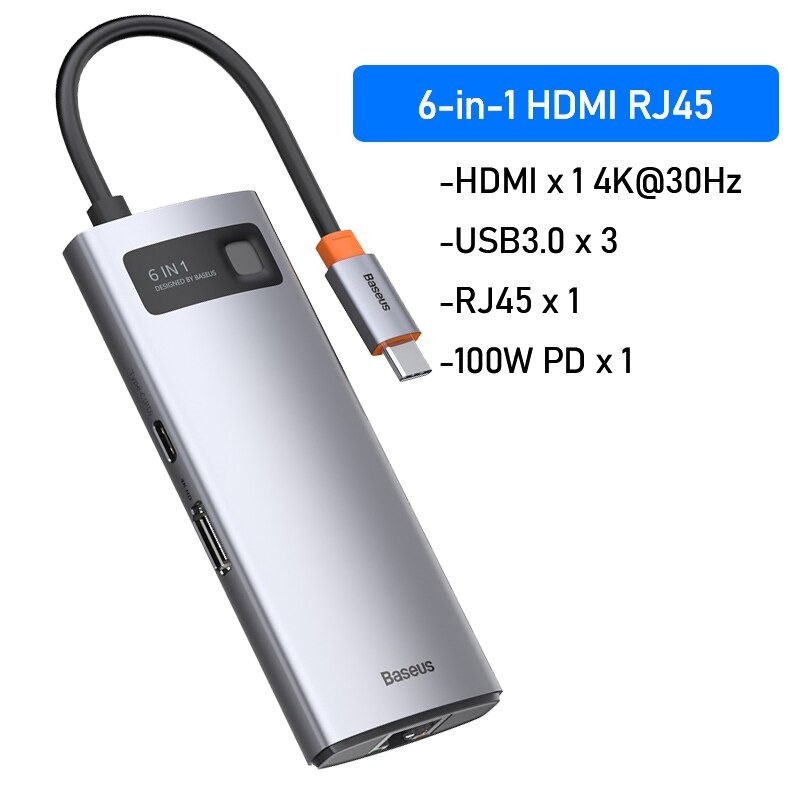 (Hàng chính hãng) Hub chuyển đổi đa năng Baseus Type-C - HDMI, USB, RJ45, SD, TF,... dành cho Macbook, Notebook, Laptop