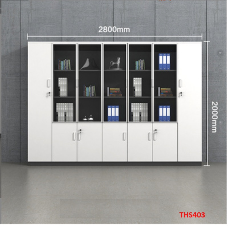 Tủ hồ sơ, tủ tài liệu, tủ văn phòng gỗ MDF cánh kính THS403 - Nội thất lắp ráp Viễn Đông adv