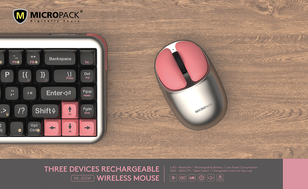 Chuột Không Dây MicroPack Lifestyle Dual Mode 2.4G + Bluetooth Wireless Mouse ML-202W Kèm 2 Phím Đổi Click Trái Phải Hàng Chính Hãng