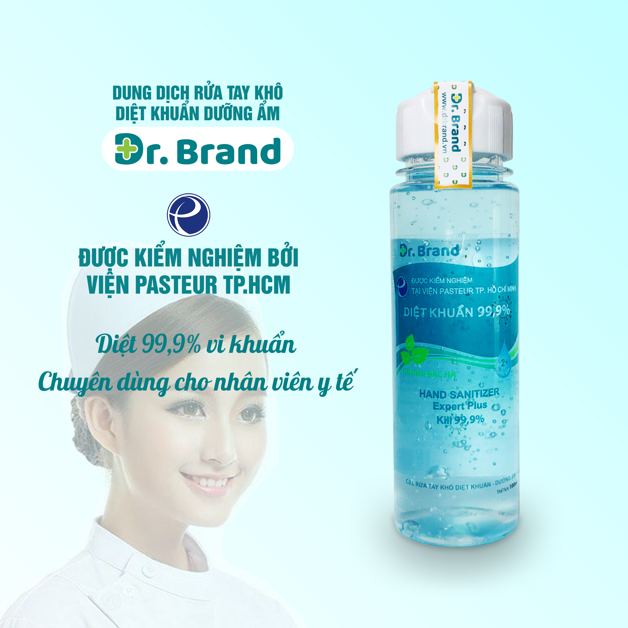 Nước rửa tay khô ngăn ngừa khuẩn, ngăn ngừa virus chuyên dùng cho nhân viên y tế, được kiểm nghiệm tại viện Pasteur Tp.Hồ Chí Minh – Dr.Brand – HƯƠNG BẠC HÀ
