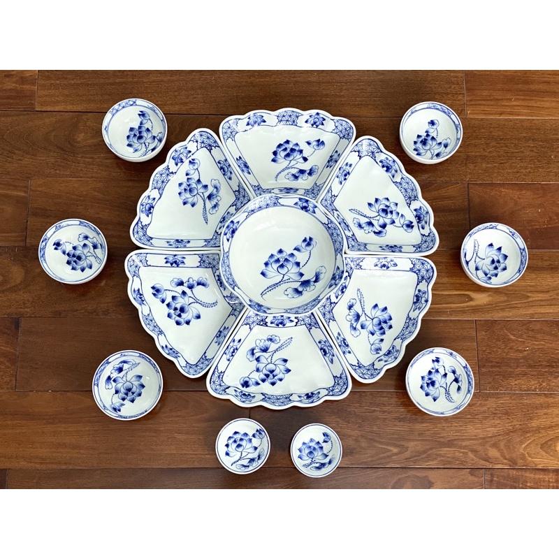 Sét bộ mặt trời vẽ hoa sen Bát Tràng