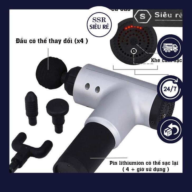 Máy massage cầm tay trị đau mỏi căng cơ Fascial Gun đa chức năng 4 đầu massage mạnh mẽ 6 tốc độ