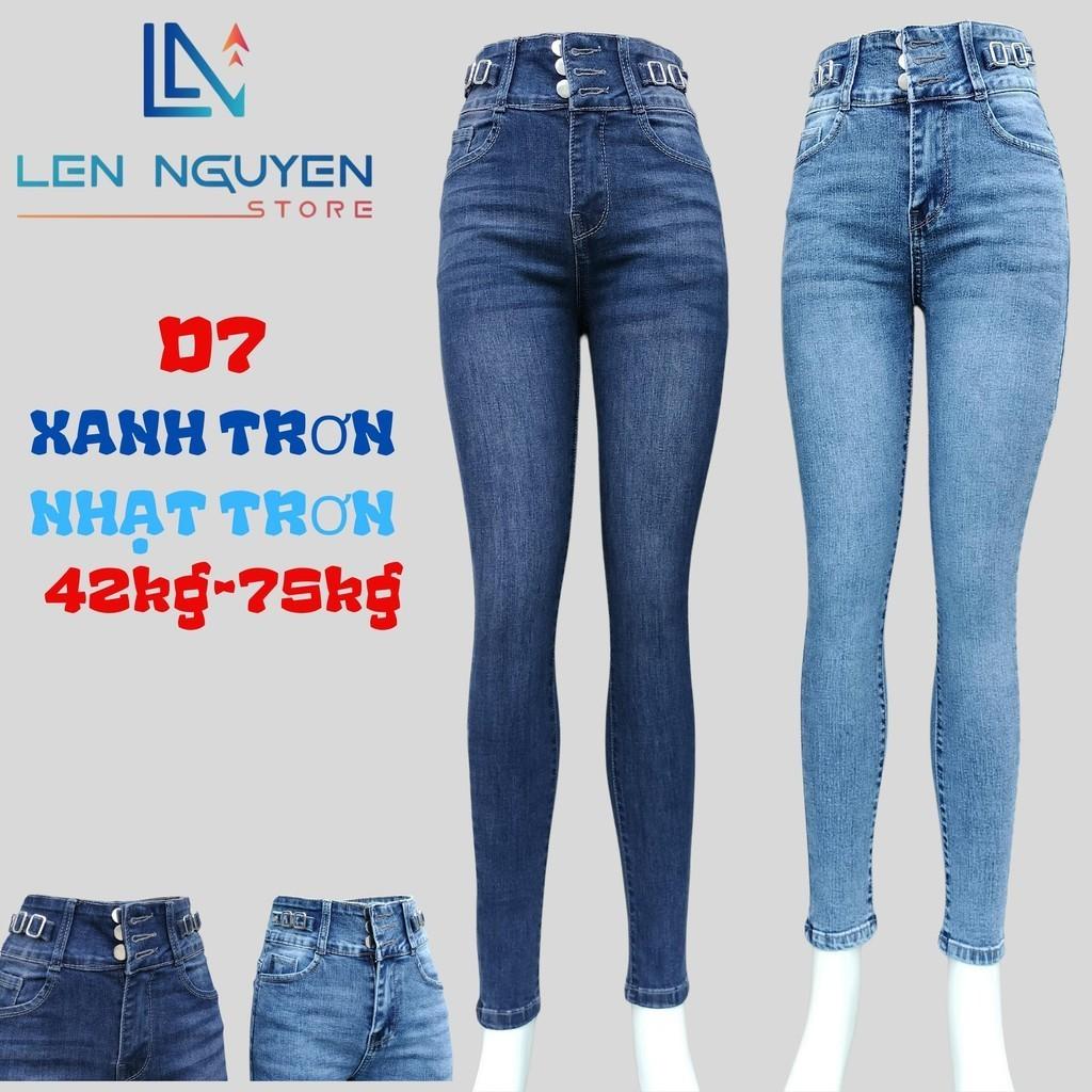 D7_Quần jean nữ, dài, lưng cao, quần bò nữ dáng ôm, quần rin nữ có big size, cho 42kg đến 75kg,LEN NGUYEN STORE  - Xanh Trơn