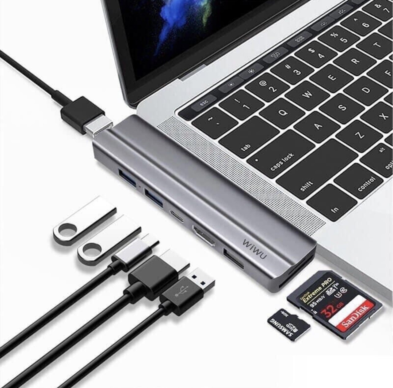 Hub Wiwu 8 In 1 T9 USB-C - USB 3.0 - HDMI - SD - Khe cắm TF - Type-C, Bộ Chuyển Đổi Đầu Ra Video HD 4K - Hàng Chính Hãng