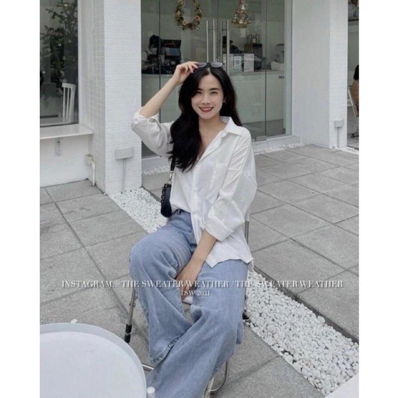 Áo Sơ Mi Trắng Dài Tay 1 Túi Ngực Form Rộng Ulzzang Hàn Quốc Chan House