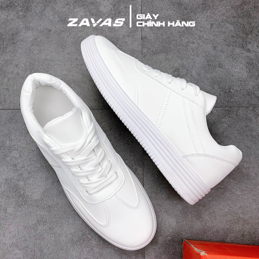 Giày thể thao nam trắng ZAVAS bằng da không bong tróc đế cao 3cm êm chân - S410 Hàng Chính Hãng