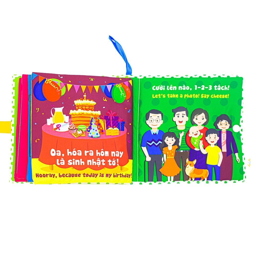 Sách vải song ngữ Lalala baby, có âm thanh, chủ đề gia đình cho trẻ 1 - 2 tuổi - &quot;nhà tớ có những ai?&quot;