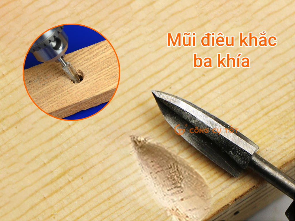 Bộ 5 đầu điêu khắc gỗ trục 3mm cỡ 8mm bằng thép 45