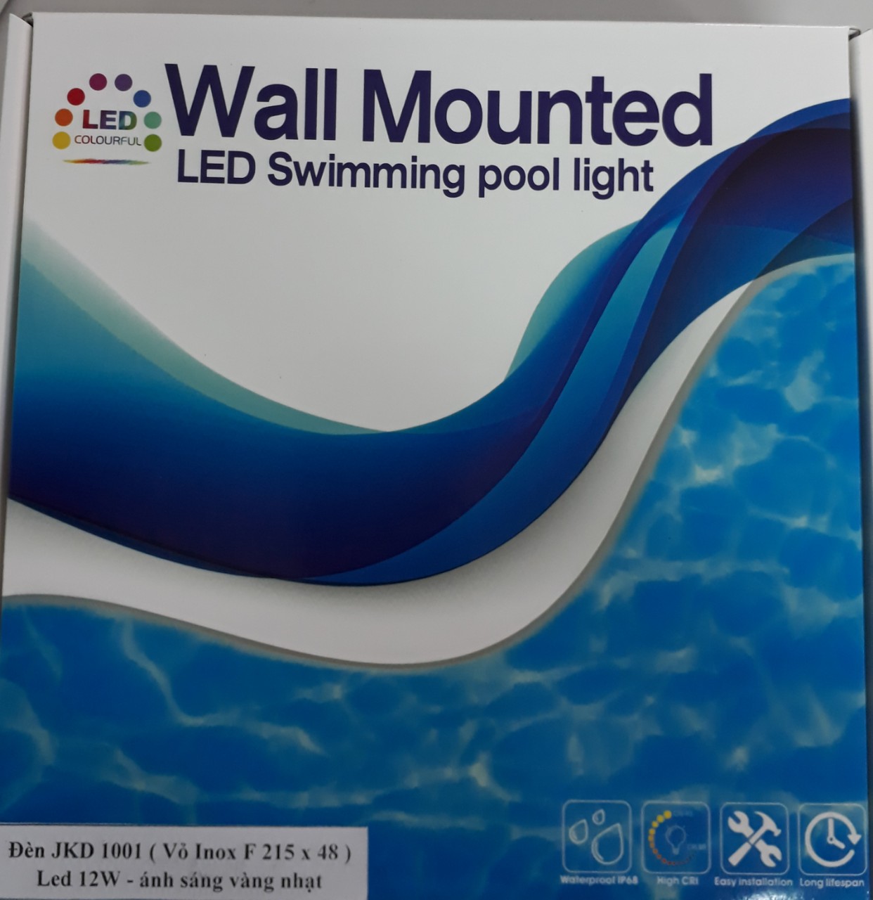 Đèn Led Bể Bơi Ánh Sáng 7 Màu Đổi Màu Liên Tục Mã JKD 1001 Loại 12W-12V Vỏ Ngoài Inox 304 F215*48mm Chuyên Dùng Trang Trí Hồ Bơi