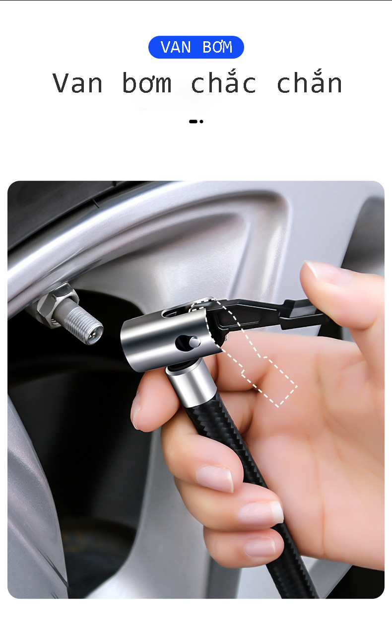 Bơm Lốp Ôtô,Xe Hơi Điện Tử Đa Năng ST-217 - Chế Độ Tự Ngắt - Tích Hợp Đèn Led - Pin Sạc Tích Điện