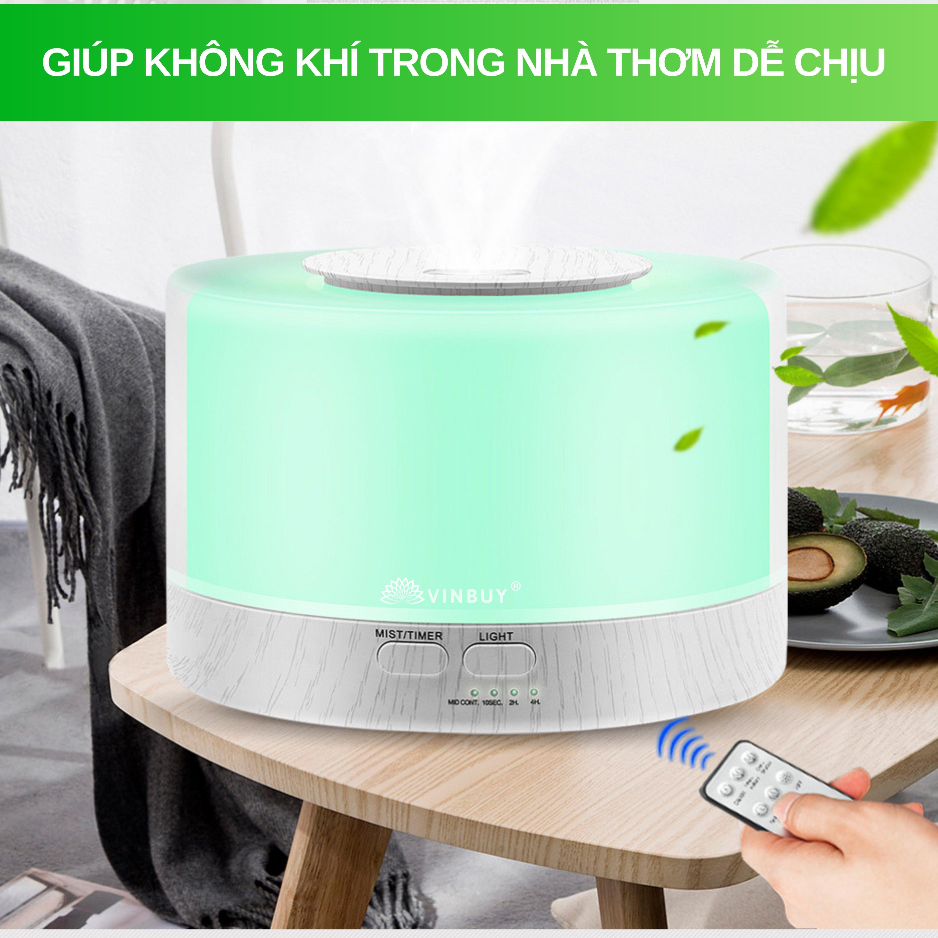 Máy xông tinh dầu VINBUY, khuếch tán tinh dầu, phun sương tạo ẩm, xông tinh dầu phòng ngủ, spa, tự động, dung tích lớn led 07 màu - Hàng chính hãng