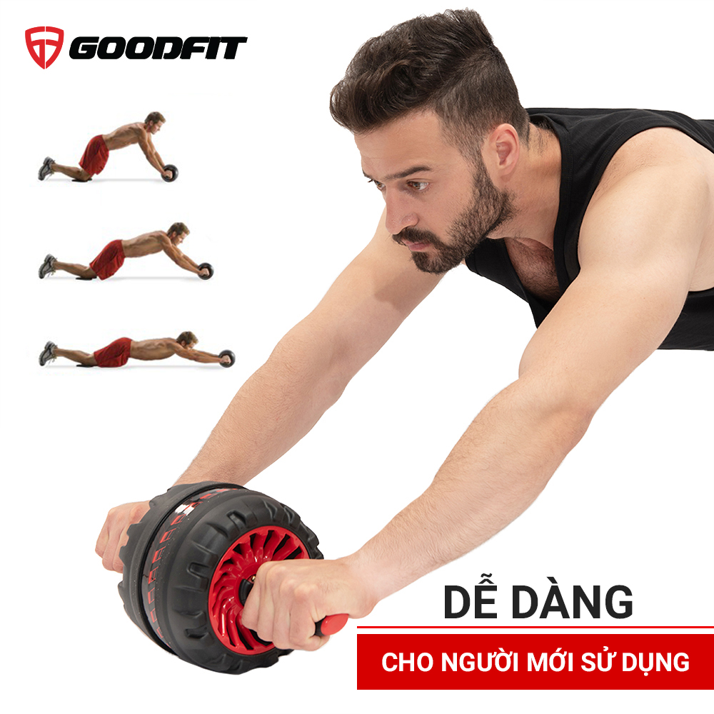 Con lăn tập bụng, con lăn tập cơ bụng trợ lực lò xo GoodFit chịu tải 200kg, hỗ trợ tập gym, tập thể dục tại nhà Goodfit GF600AB