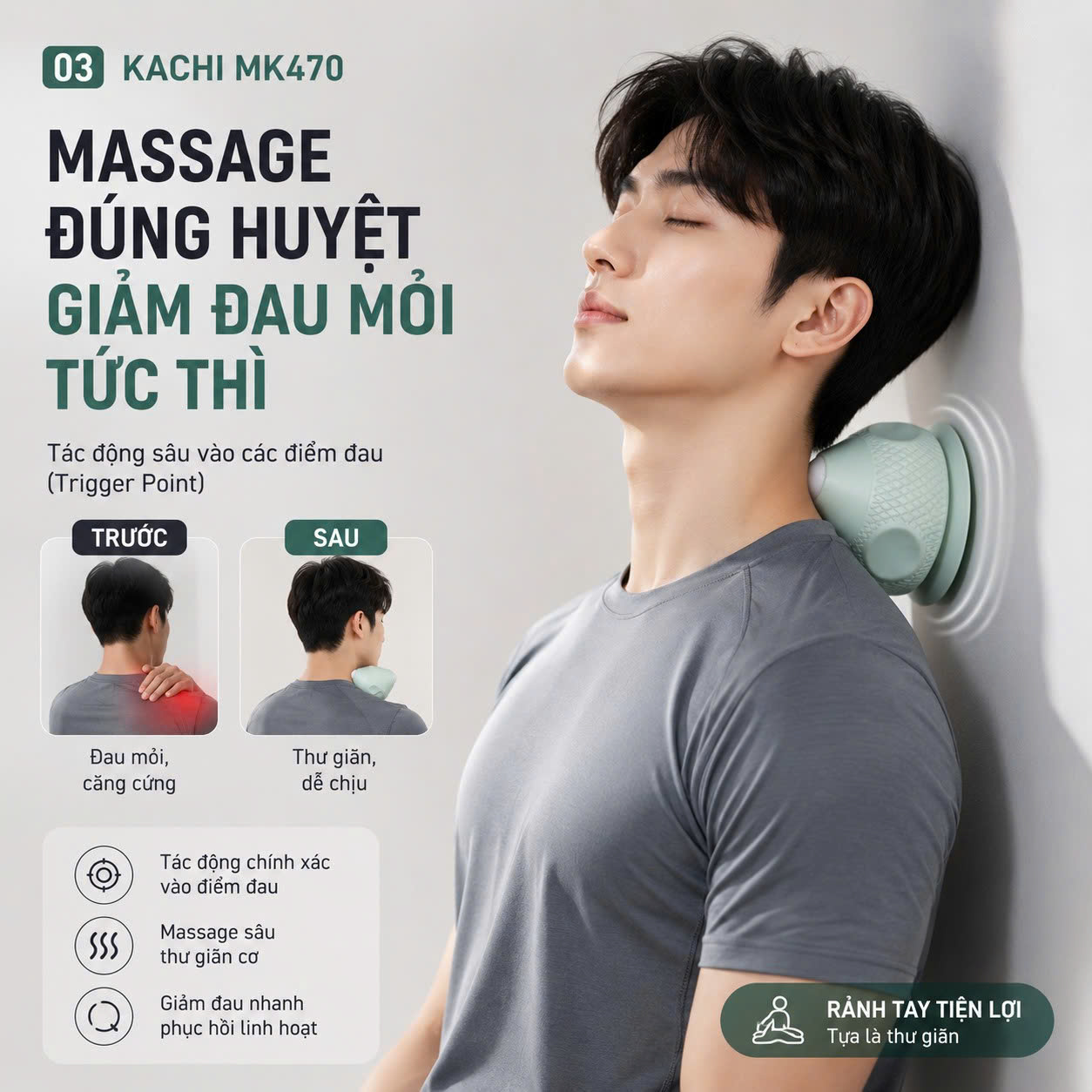 Máy Massage Cổ Vai Gáy Hít Tường Kachi MK470 - Bóng massage huyệt đạo lưng vai - hàng chính hãng