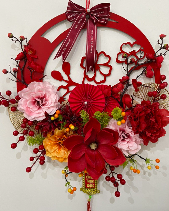 Mẹt hoa giả treo trang trí - đường kính 35 đến 45 cm - hoàn thiện y hình - Cây giả, hoa lụa Decor trang trí nhà cửa - Vòng số 7