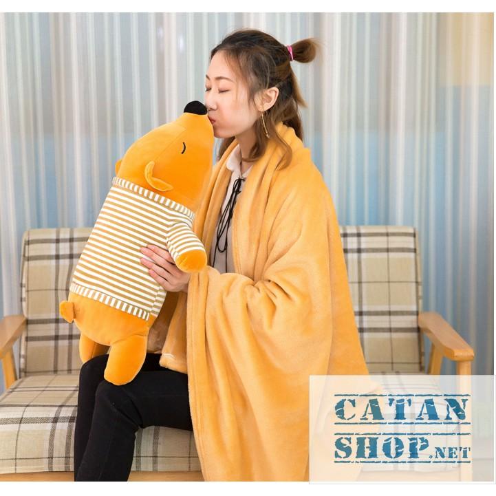 Gối mền gấu ngủ, vải thun 4 chiều cực mịn, chăn gối văn phòng, gấu bông kèm mền , gấu bông Catanshop