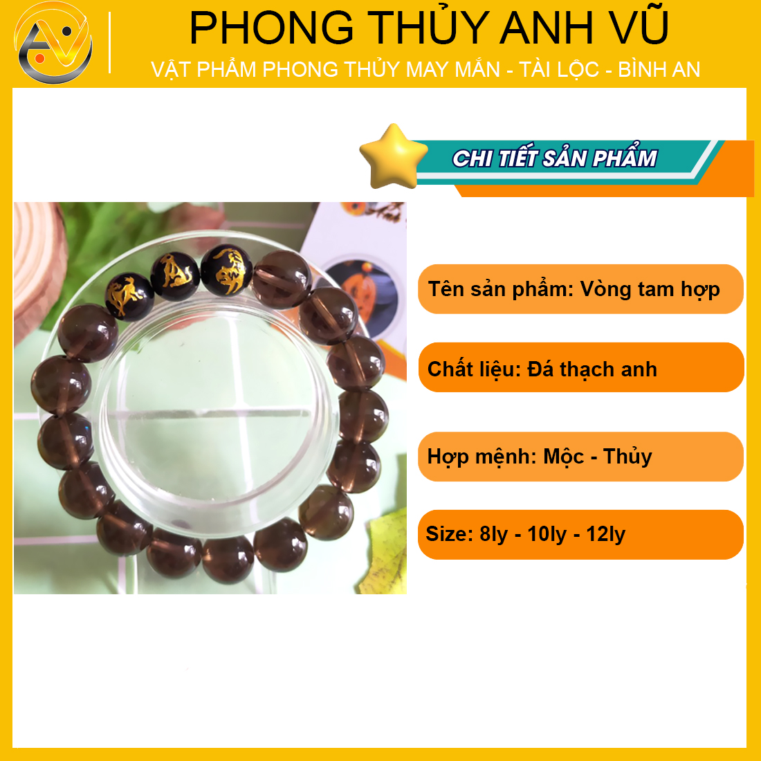 Vòng thạch anh đen khói dần ngọ tuất đã khai quang - chất liệu thạch anh khói - size 8 10 12ly - may mắn tài lộc - Vòng Tam Hợp Anh Vũ
