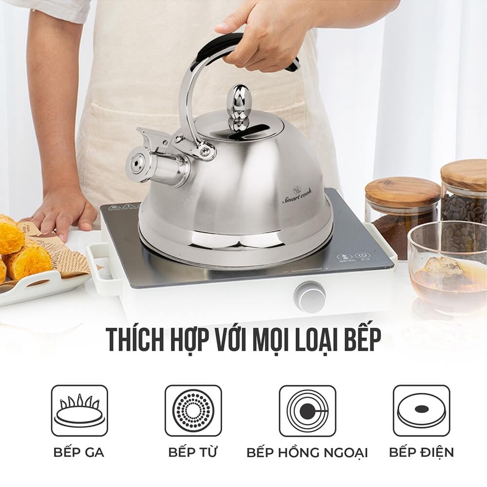 Ấm Đun Nước Inox Cao Cấp Elmich Smartcook SM8280OL 2.5L, Hàng Chính Hãng,Dùng Nhiều Loại Bếp-JoyMall
