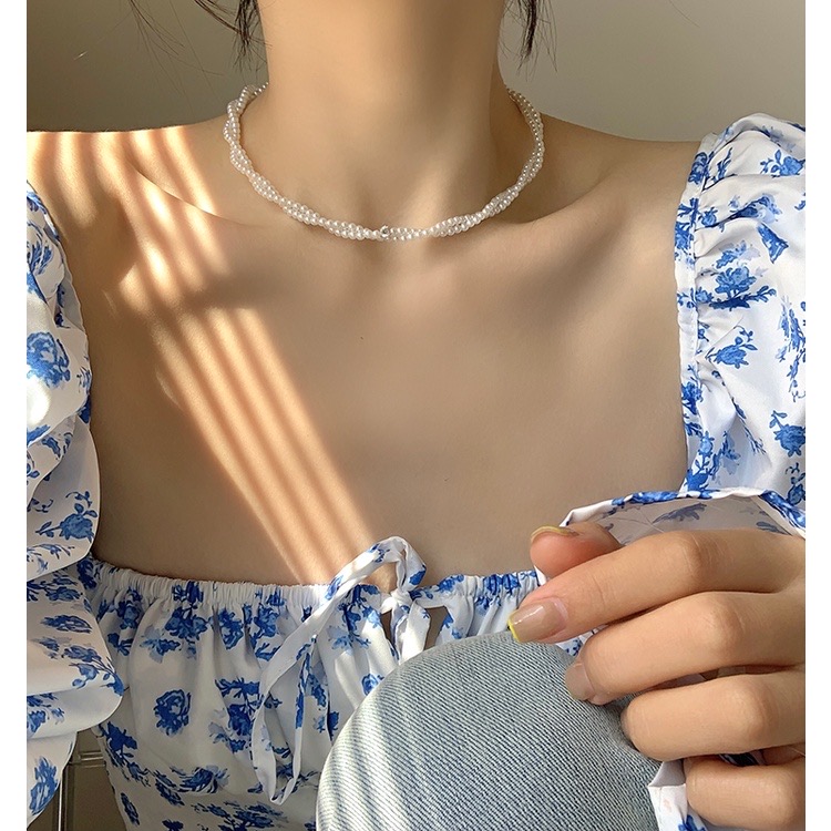 Vòng cổ chocker ngọc trai xoắn tiểu thư sang trọng