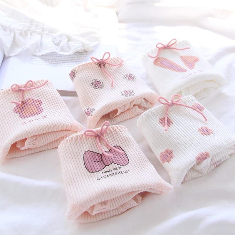 Quần Lót Nữ Cotton Siêu Co Dãn Chân Cún Nơ Hồng