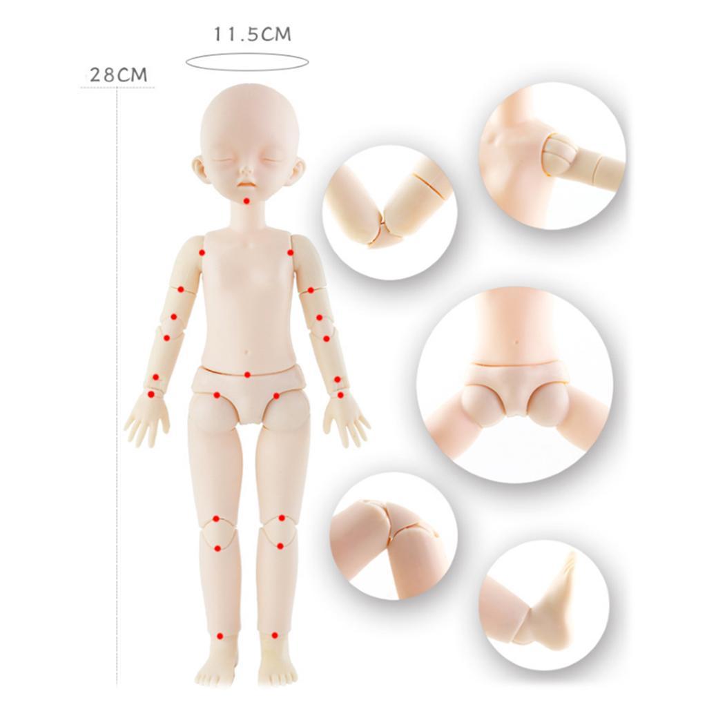 White Skin 1/6 Jointed Ball Dolls BJD Doll Body with Sleep Eyes with Head Part