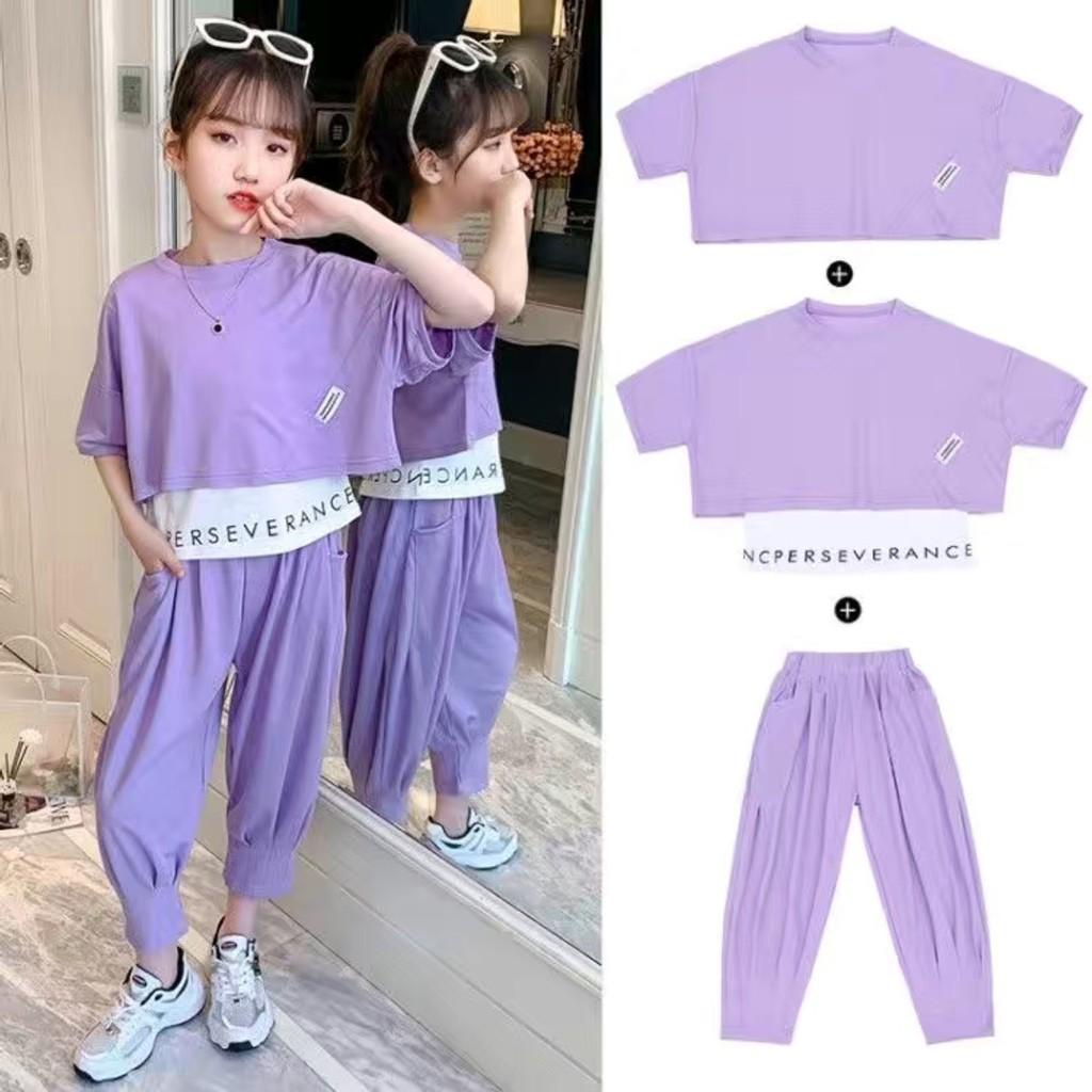 [Tặng kèm áo lót]Bộ áo crotop quần alibaba dành cho bé gái thun cotton 100% 4 chiều