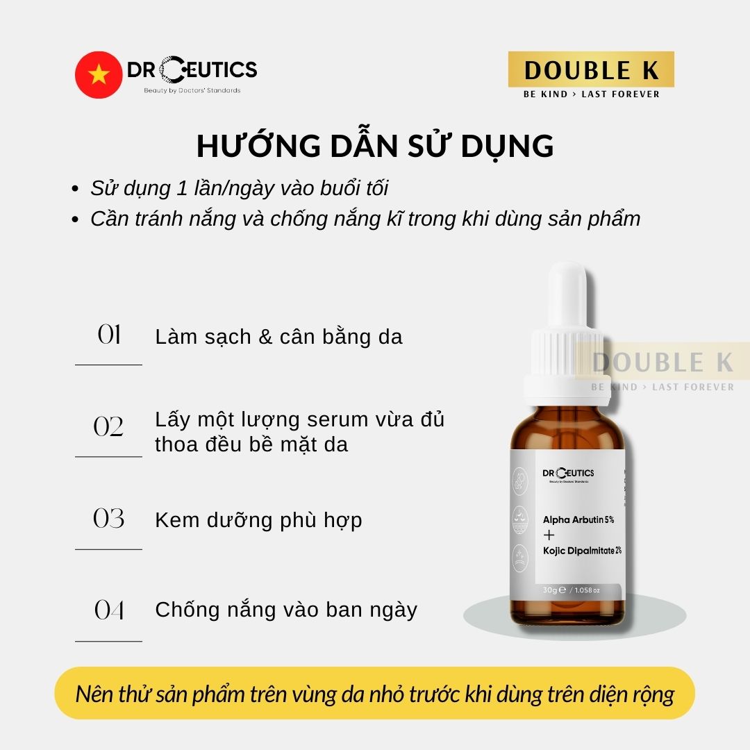 DrCeutics Alpha Arbutin 5% + Kojic Dipalmitate 2% - Serum Dưỡng Sáng Da, Mờ Thâm Sạm Nám - Double K