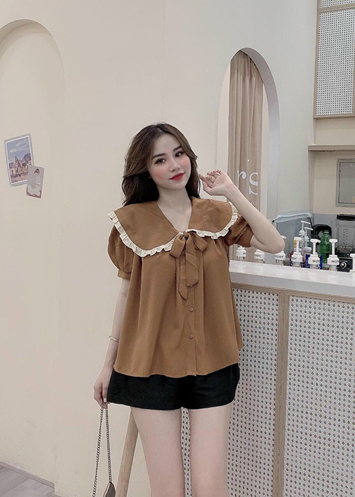 Set Đồ Bộ Cổ Phối Bèo Đính Nơ Thời Trang