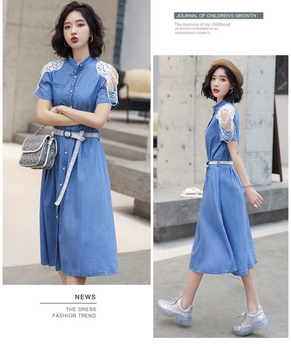 ĐẦM JEAN VAI PHỐI REN NỮ TÍNH D791