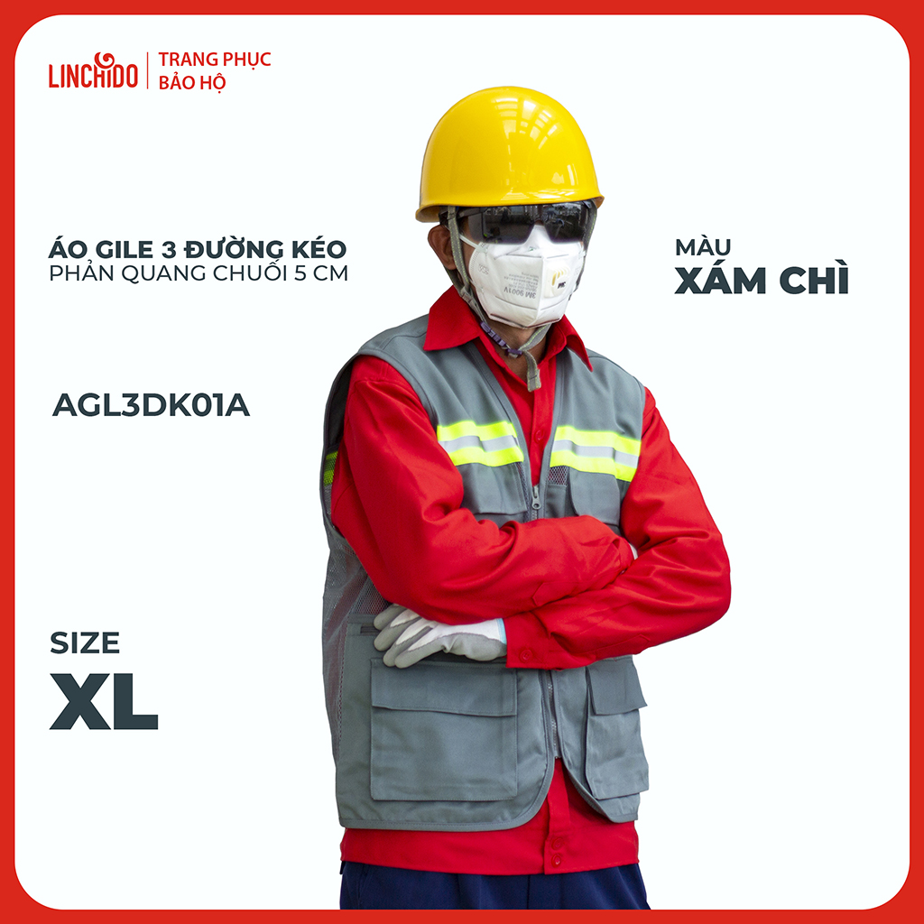 Áo Gile Kỹ Sư, Giám Sát Công Trình, Bảo Hộ Lao Động, 3 Đường Kéo, 6 Túi - Mã AGL3DK01A