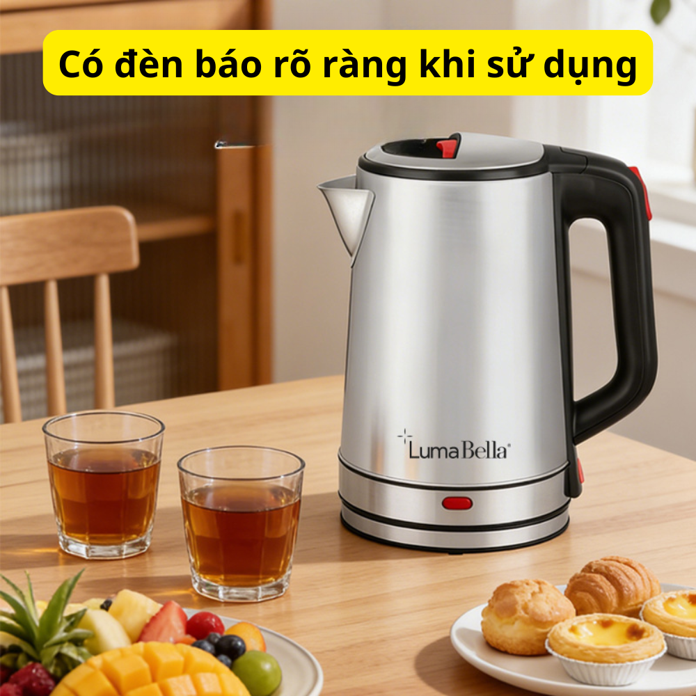 Ấm đun nước siêu tốc INOX304 Lumabella B-3013 dung tích lớn 2.3L, công suất cao 1500W, hâm nước pha sữa nhanh chóng, dễ sử dụng, vô cùng tiện lợi - DELIYA - HÀNG CHÍNH HÃNG