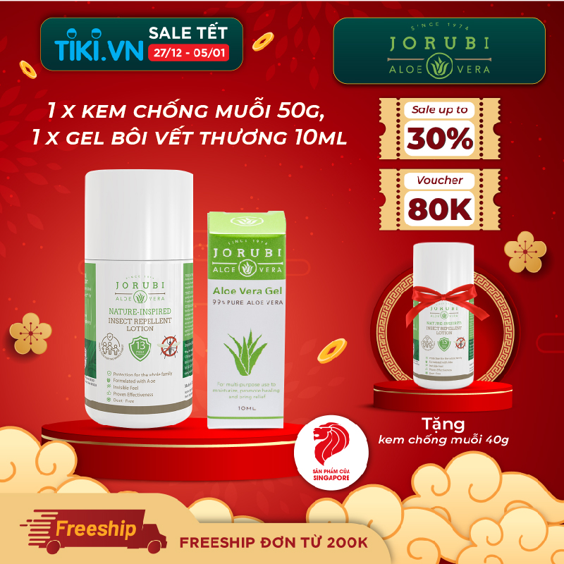 Combo 1 kem chống muỗi và 1 gel làm lành vết thương, chống cháy nắng phù hợp khi đi du lịch Jorubi insect repellent 50g, Aloe vera gel 10ml