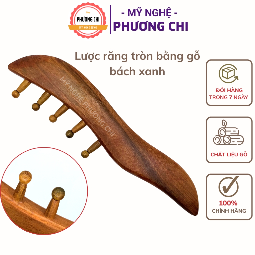 Lược mát xa 5 chân bằng gỗ bách xanh, Lược chải thông kinh lạc, Dụng cụ cạo gió ấn huyệt | Mỹ nghệ phương chi