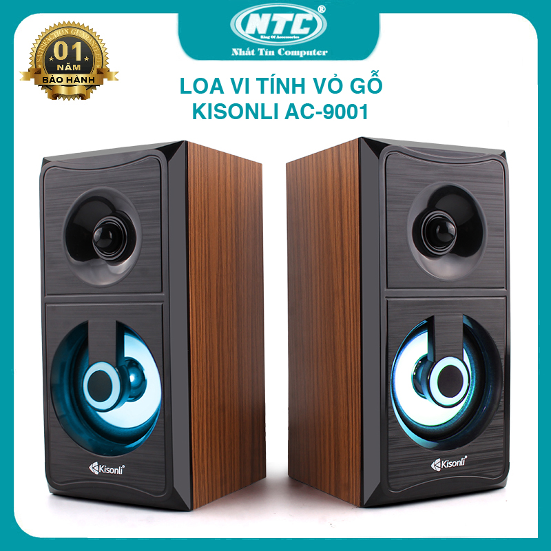 Loa vi tính vỏ gỗ Kisonli AC-9001 có led - dùng nguồn trực tiếp 220V HÀNG CHÍNH HÃNG