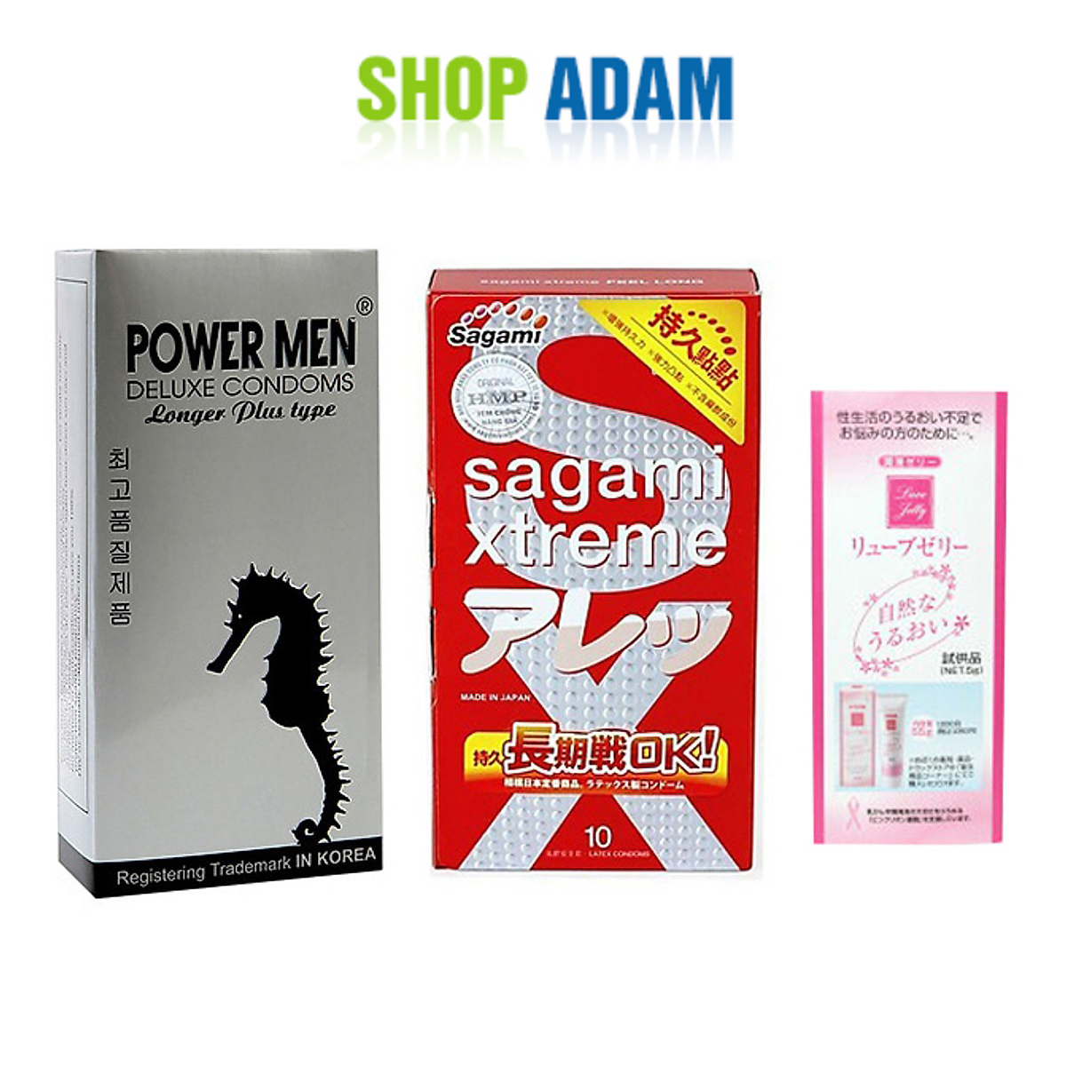 Combo 2 Hộp Bao Cao Su Chống Xuất Tinh Sớm Tốt Nhất Power Men Longer Plus Type (Hộp 12 Chiếc) Và Sagami Xtreme Feel Long (Hộp 10 Chiếc) + Gel Gói Jex Nhật - Hàng Chính Hãng - Che Tên Sản Phẩm - SHOP ADAM