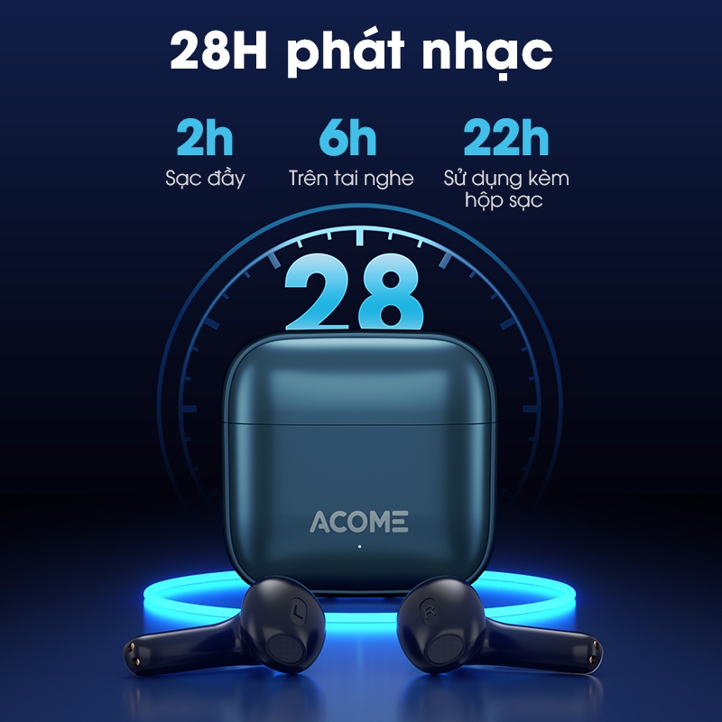 Tai Nghe Không Dây Bluetooth ACOME Quietpods Q1 Chống Ồn ENC Playtime 28H Nghe Nhạc Đàm Thoại - Hàng Chính Hãng