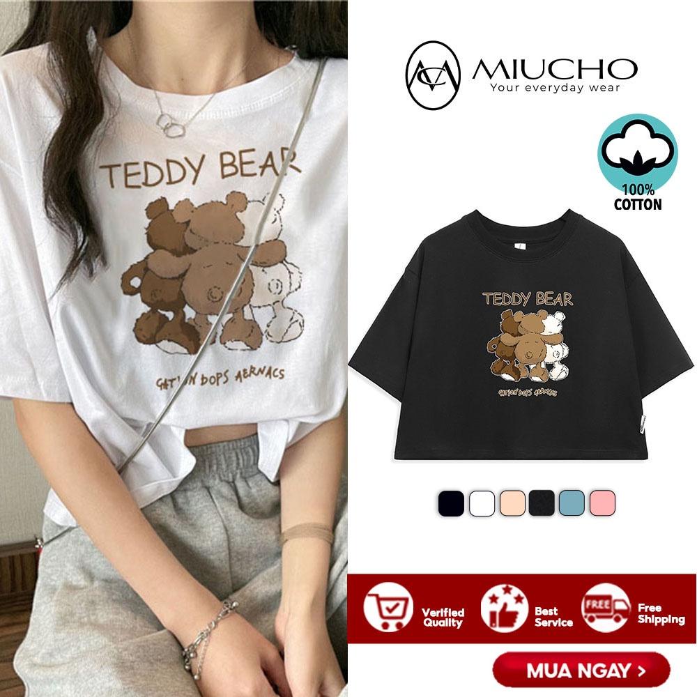 Áo croptop nữ tay ngắn cổ tròn vải thun cotton kiểu hàn quốc CR029 Miucho in hình hoạ tiết