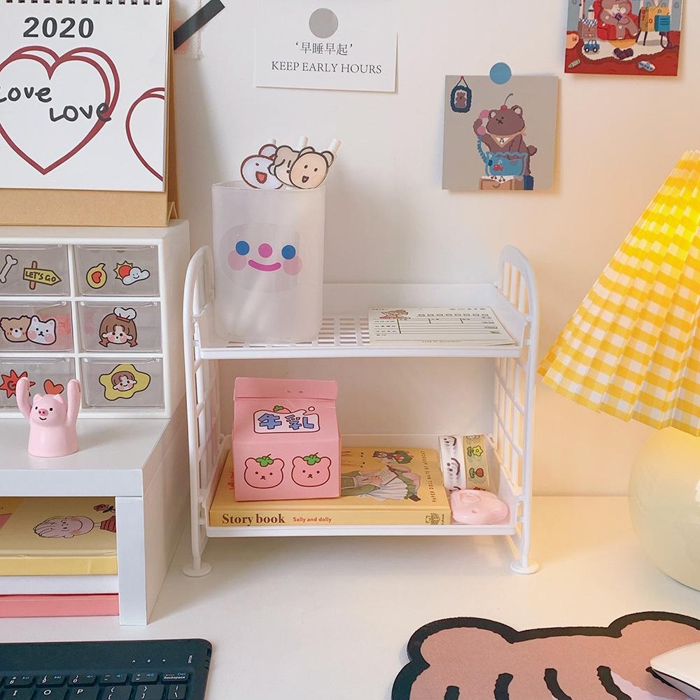 MS500 Giá nhựa mini 2 tầng gấp gọn, giá nhựa decor bàn xinh xắn