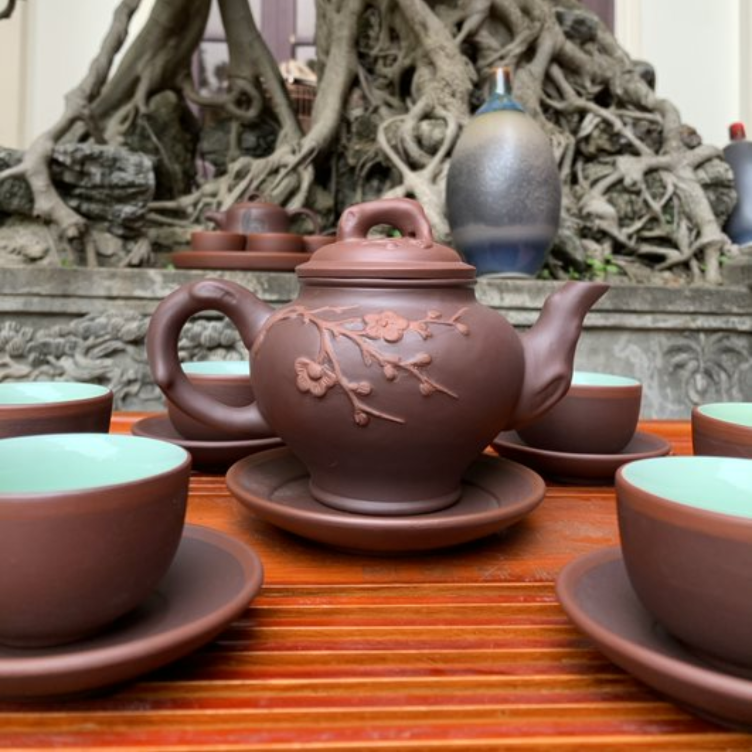 Bộ ấm chén uống trà cao cấp , bộ ấm trà Bát Tràng - trường sa báo xuân cao