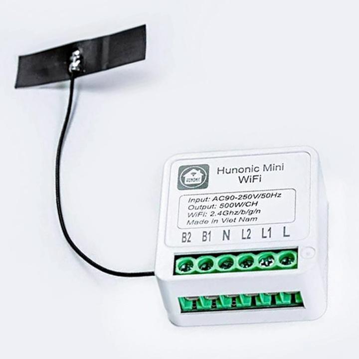 Công tắc Wifi Hunonic Mini 2 kênh 500W/kênh - LẮP SAU CÔNG TẮC ÂM TƯỜNG - Điều khiển từ xa bằng điện thoại