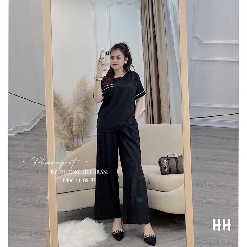 Sét bộ lụa viền hot hit- tay lỡ quần suông về hàng -Chất cực mềm mát lịm tay
