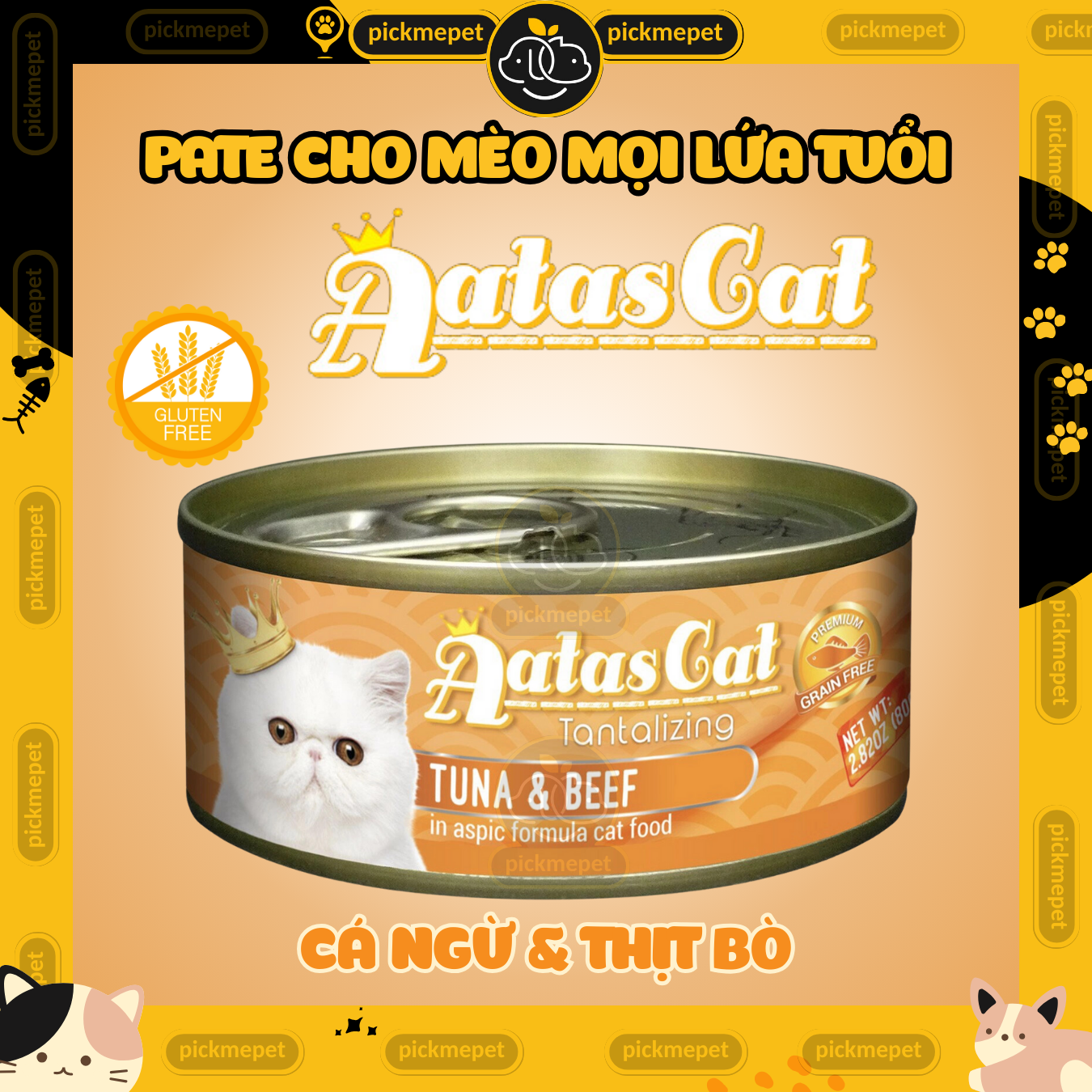 Pate AATAS - Pate ATAS Cho Mèo Mọi Lứa Tuổi (Hộp 80g) - Pate cho Mèo - Cá Ngừ &amp; Cá Mòi