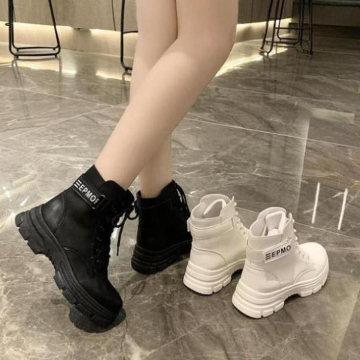 Giày Boots, Giày Boot Nữ Lót Lông Bên Trong Phối Viền Chữ Kèm Dây Buộc Phong Cách Trẻ Trung Năng Động, Thời Tra