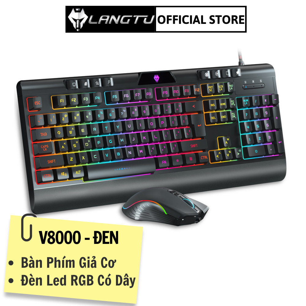 Bàn Phím Giả Cơ Gaming LANGTU V8000 Phụ Kiện Laptop Pc Có Đèn Led Kèm Chuột Hàng Chính Hãng