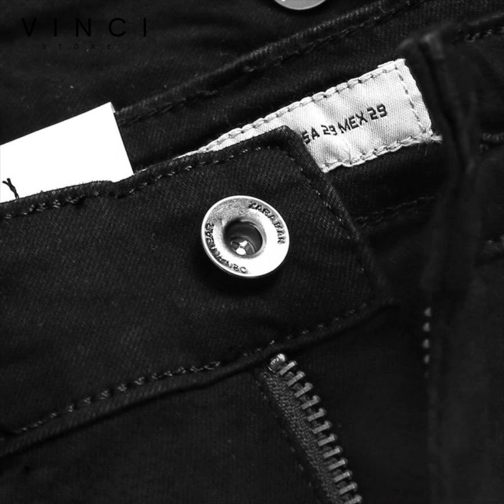 Quần Jean Nam Đen Trơn Skinny & Slim Fit Ống Côn Co Dãn Tôn Dáng