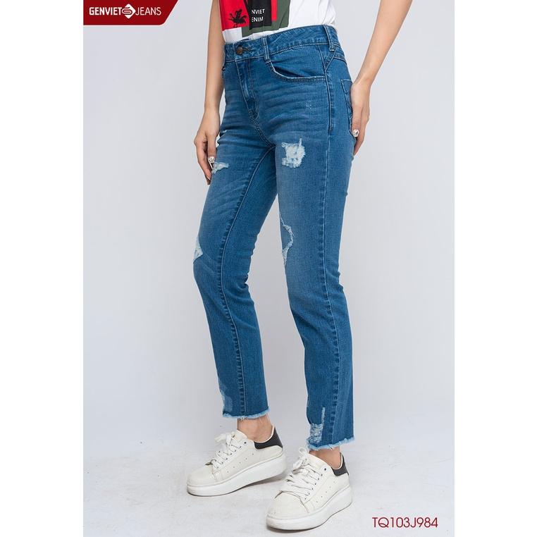 Quần Dài Jeans Nữ Rách GENVIET TQ103J984
