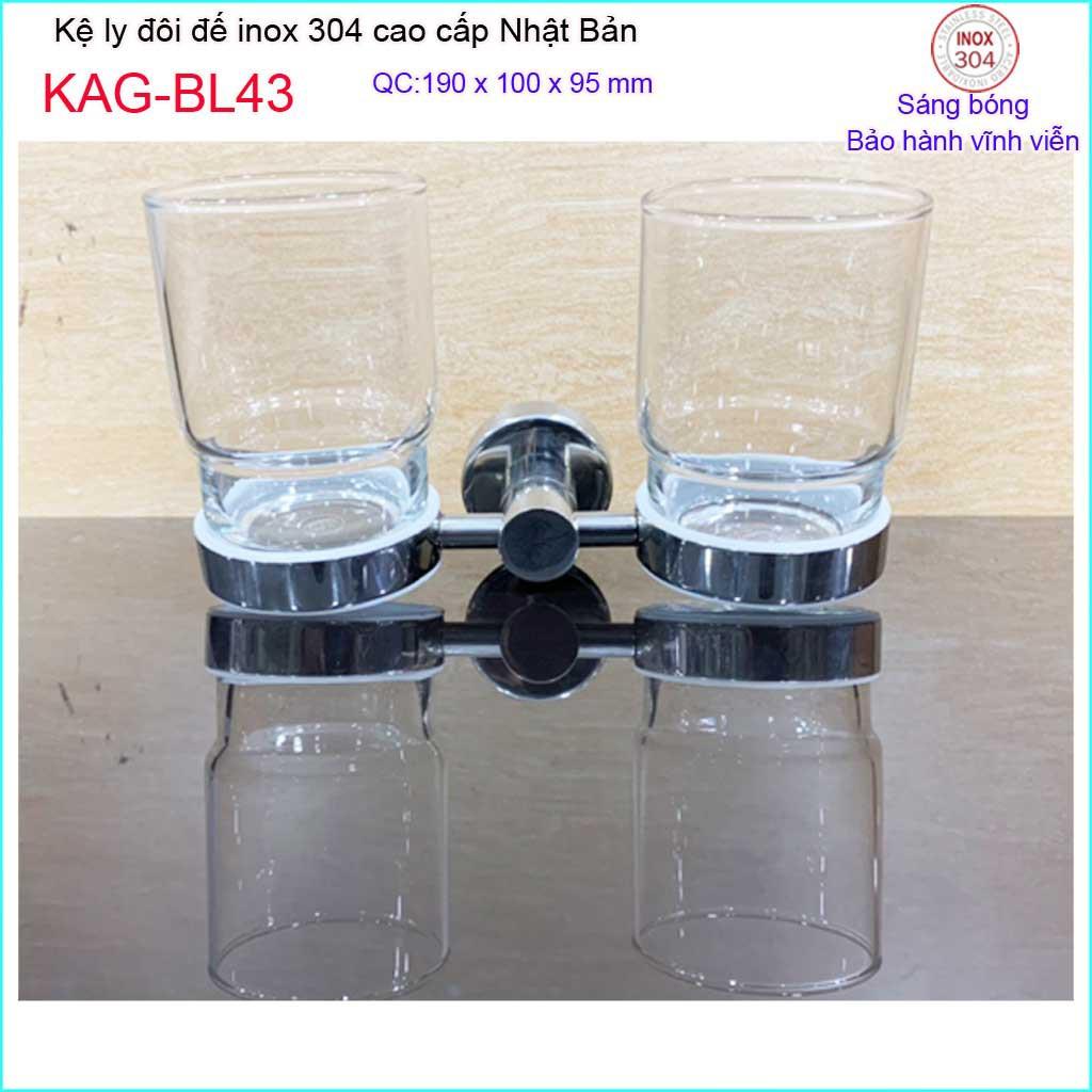 Kệ ly đôi, Kệ ly inox kace, kệ để ly bàn chải inox 304 Nhật Bản KAG-BL43-ly đôi