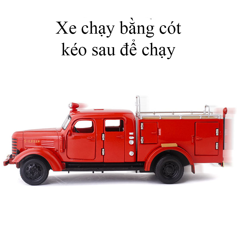 Đồ chơi mô hình xe cứu hoả bằng hợp kim nguyên khối có nhạc và đèn chạy cót mở được 10 cửa kèm thang