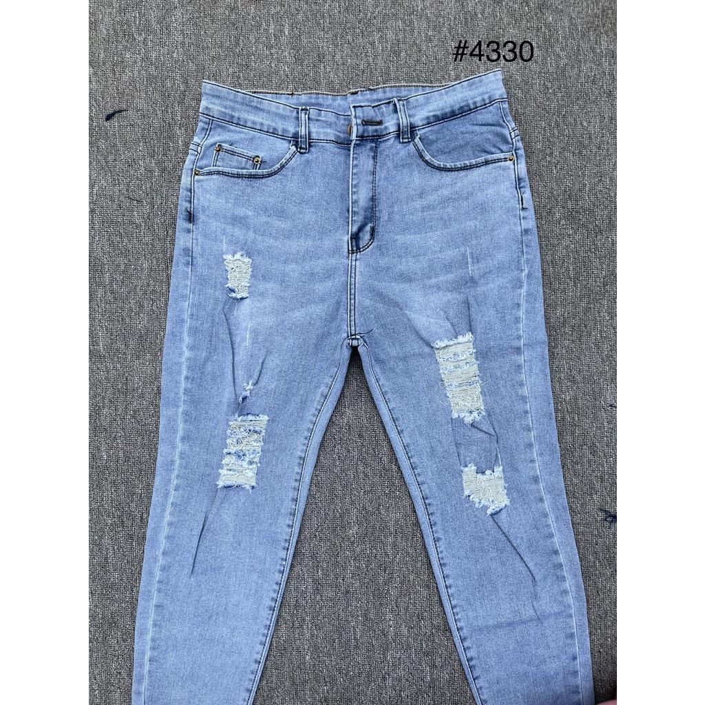 Quần jean nữ Big Size 9 tấc rách xanh nhạt rách nhiều dành cho người béo 4330 MLJ