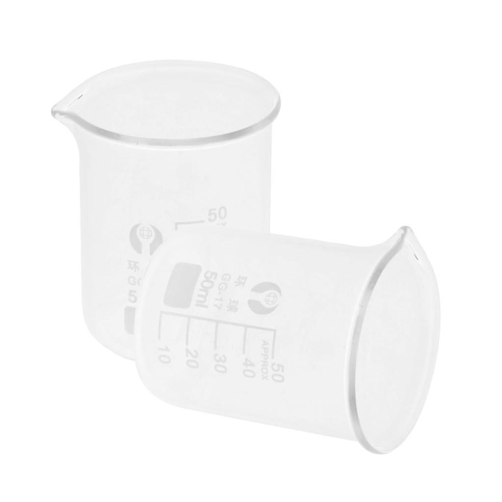 2x2PCS Laboratory Beaker Borosilicate Glass Measuring Cup Scale Beaker 50ml